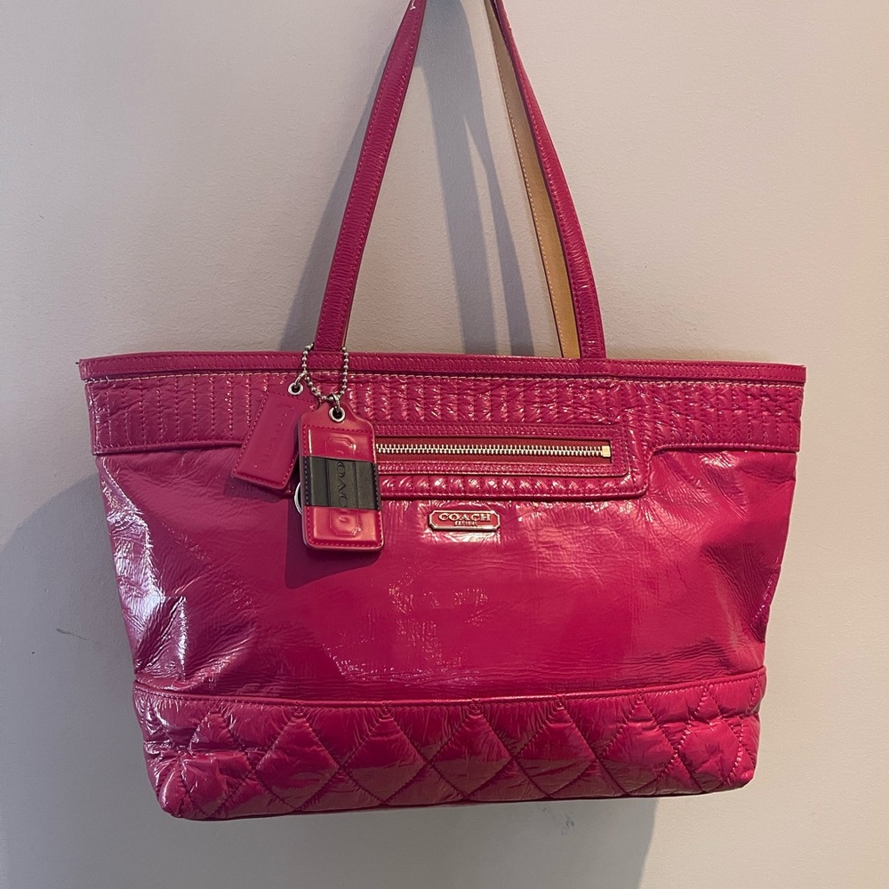 Coach Pink Quilted Tote with Gold Accents